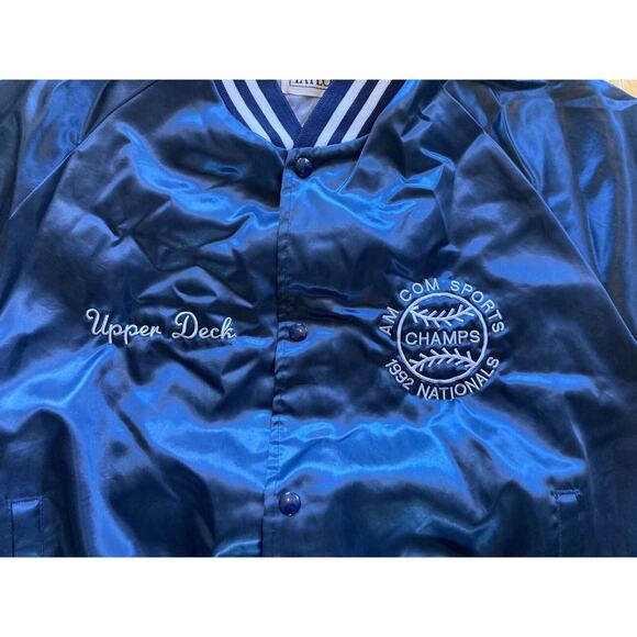 VTG Taylor Jackets Satin Bomber Jacket NAVY‎ BLUE UPPER DECK Sz XL Made In USA - Picture 2 of 6